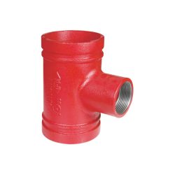 Grooved reducing tee with threaded branch